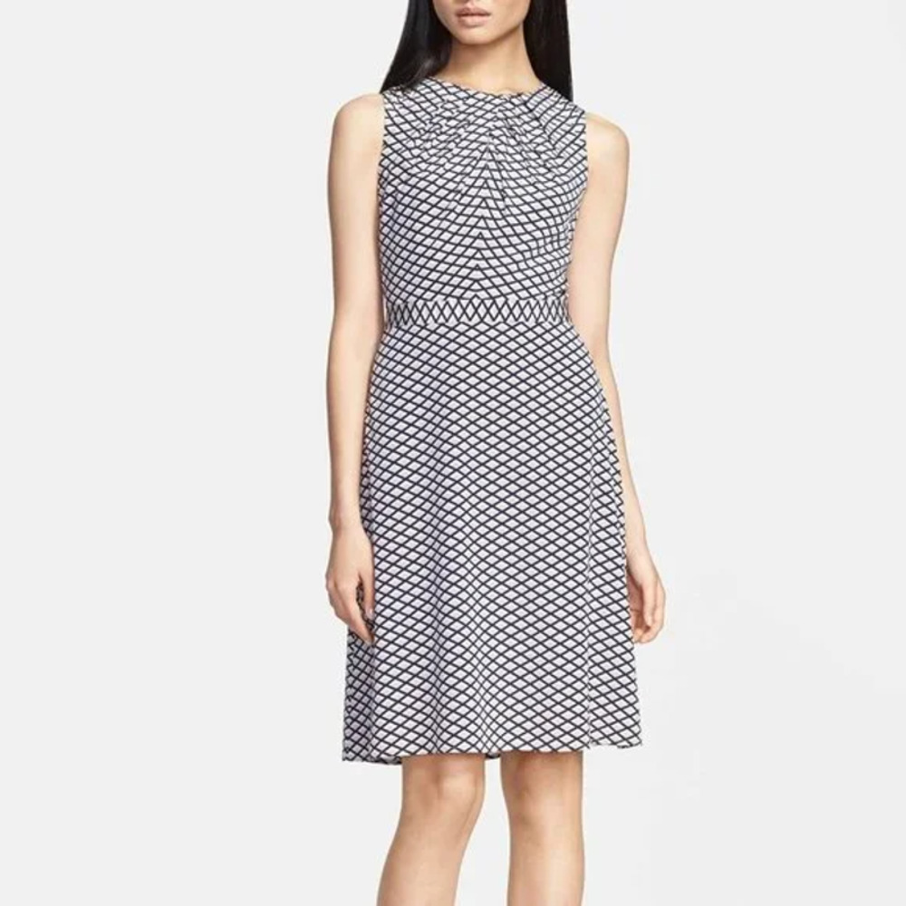 Tory Burch Dress 4 Small Tan Geometric Printed Sleeveless A-Line Maxine Silk